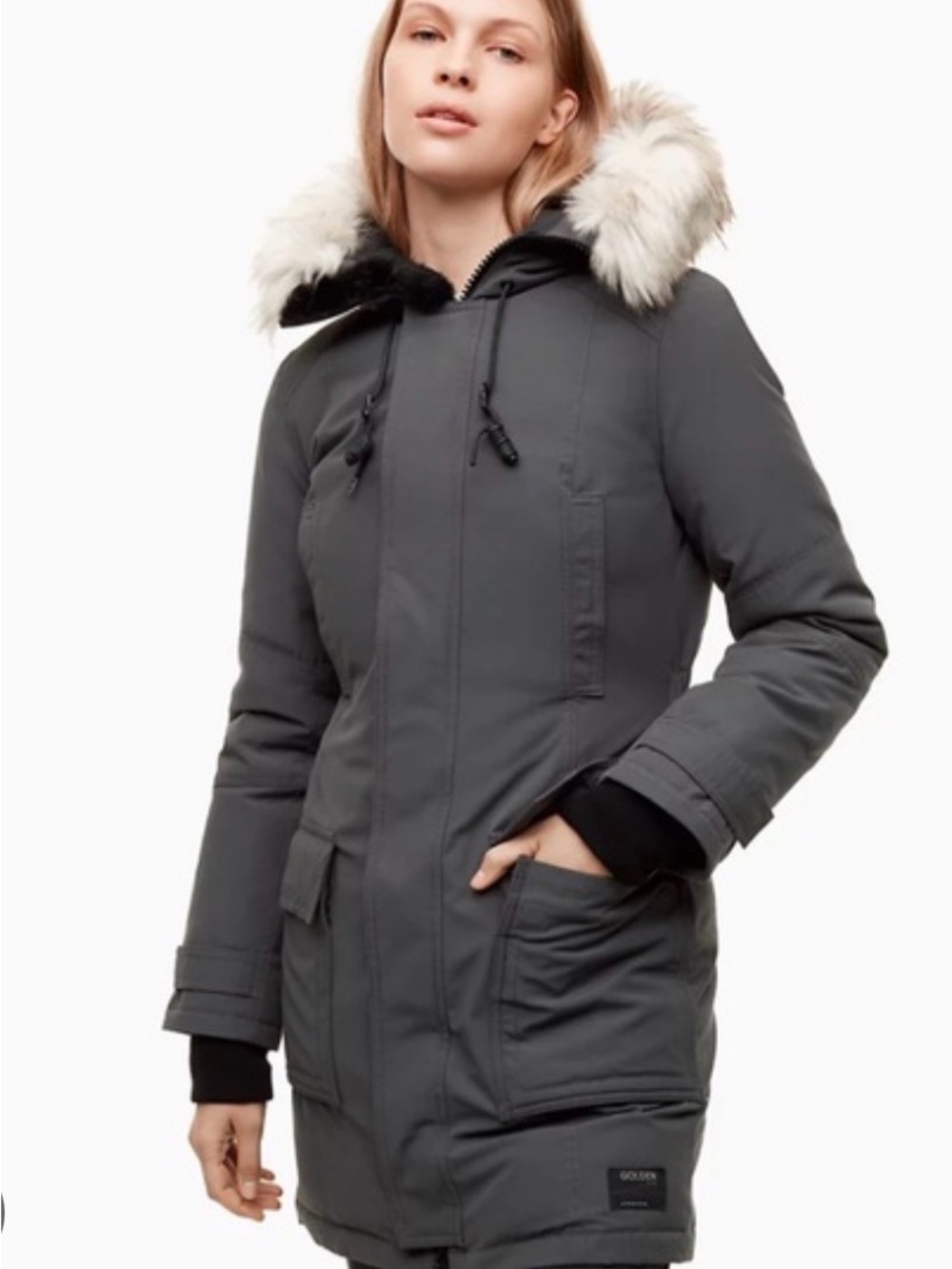 Aritzia Gray Hooded Puffer Parka with Faux-Fur Trim